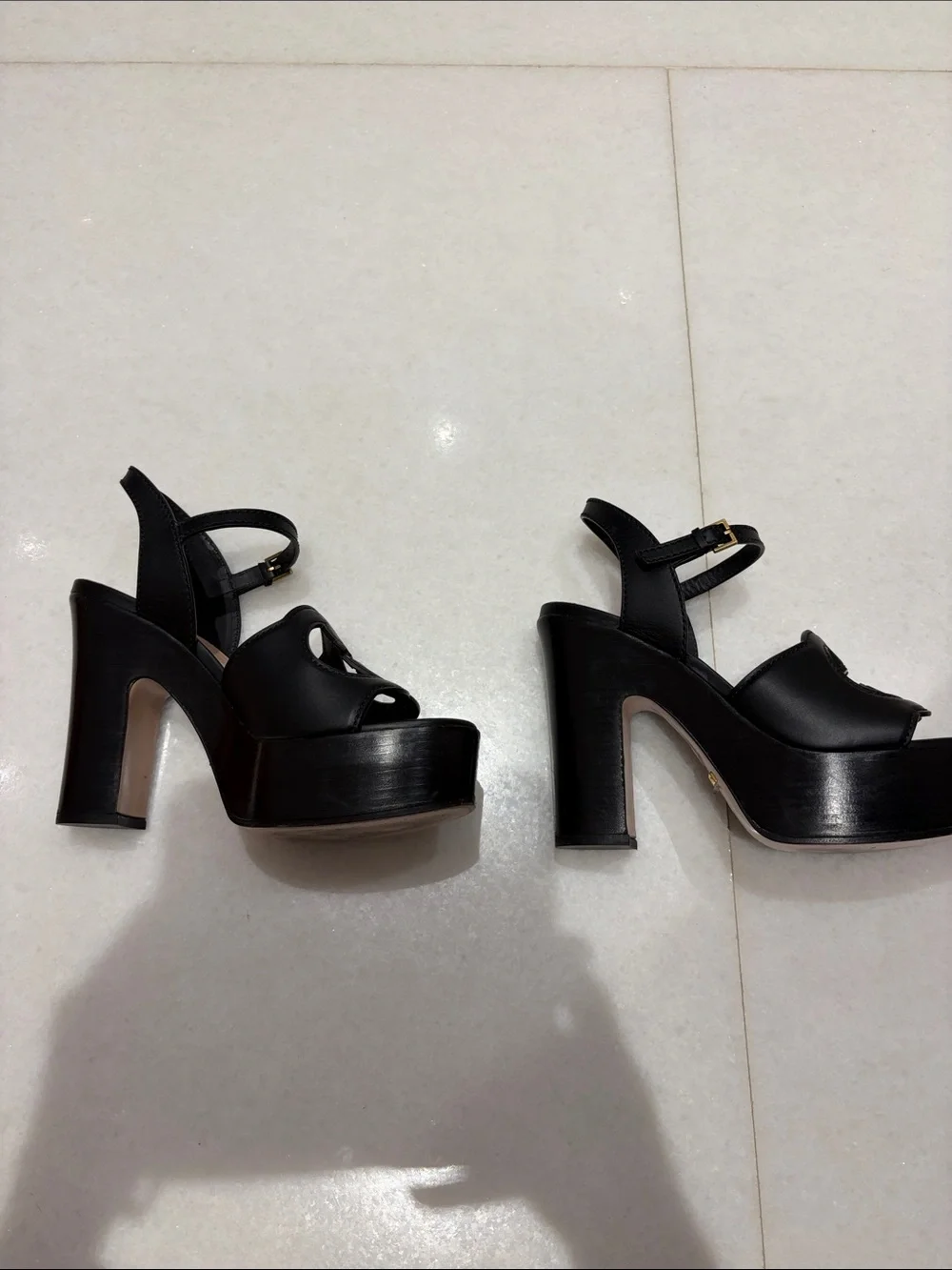 Gucci Black Leather GG Cutout Platform Sandals